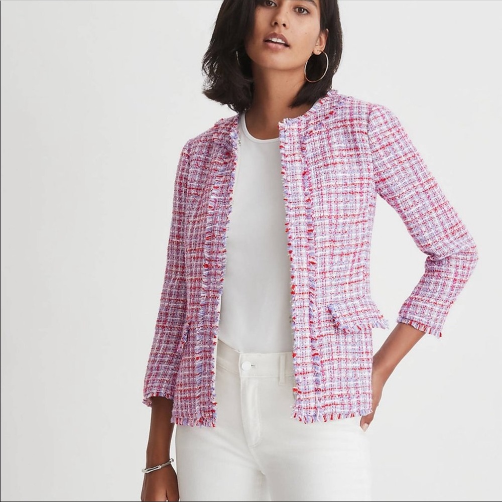 Ann Taylor Fringe Tweed Blazer Peplum 6